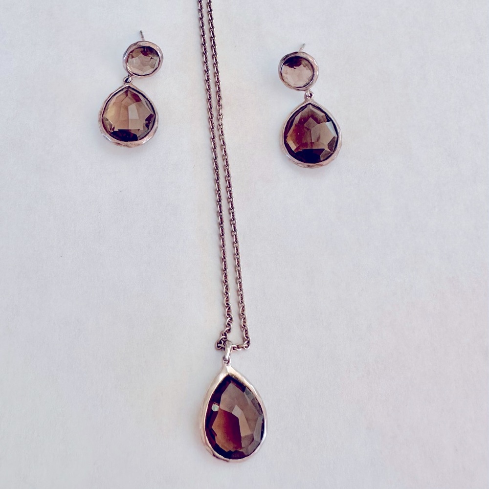 Impolite Rose sterling silver smoky quartz tear drop earrings